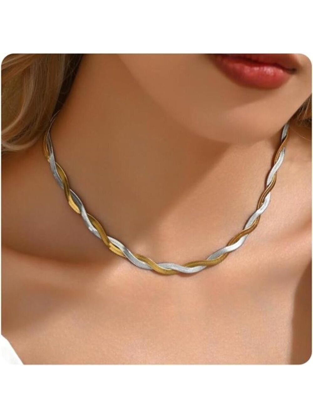 18K Gold Plated Snake Chain Herringbone Necklace Layered Double Chain Choker